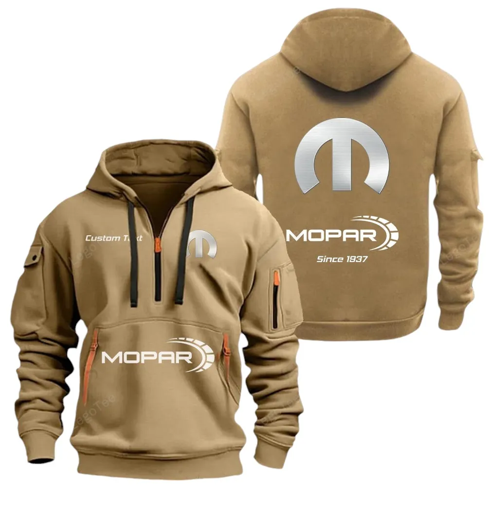 Street Racing Style Hoodie Half Zipper, Supporter Style Half-Zip Hoodie CAR052 -Khaki - Image 2
