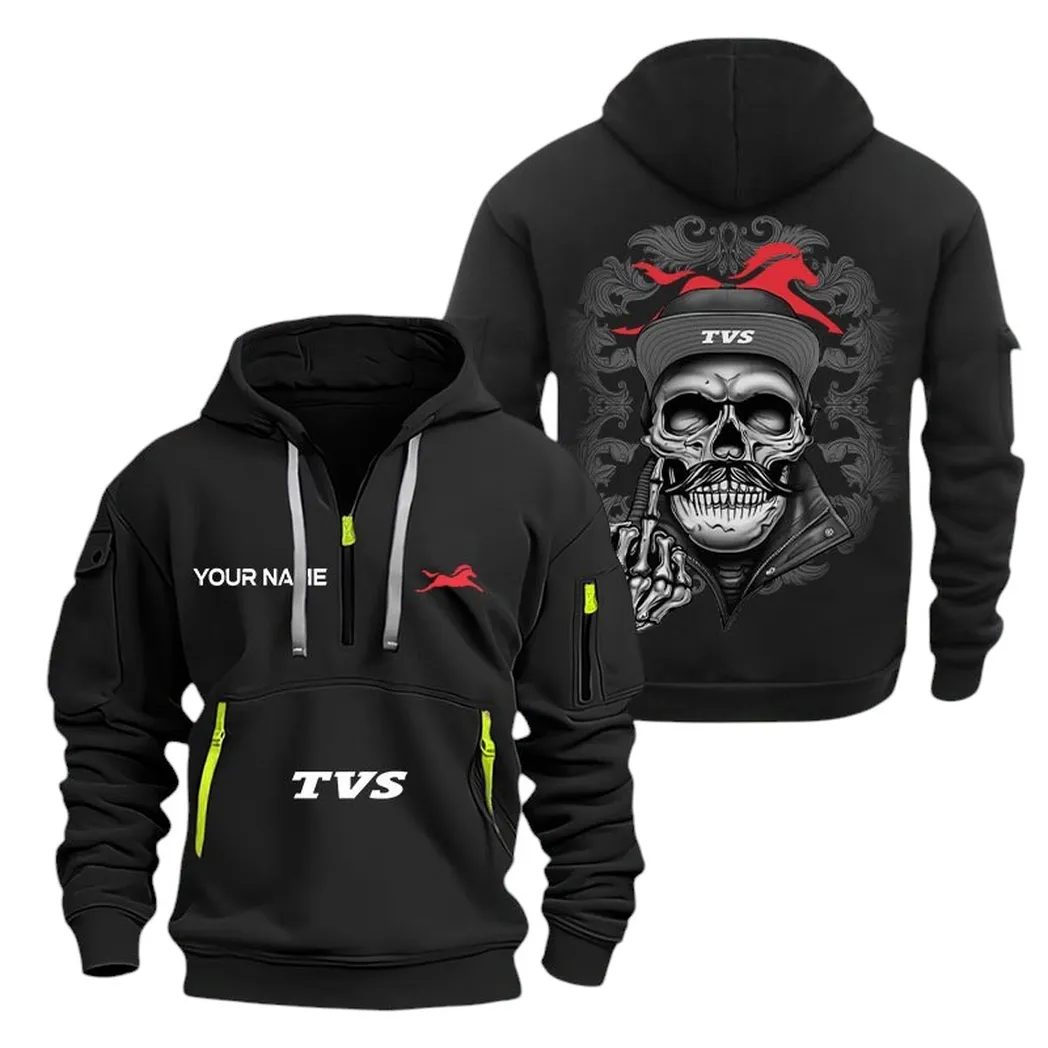 Stylish Urban Bike Hoodie Half Zipper, Warm Up Hoodie CAR166 - Black - Image 2