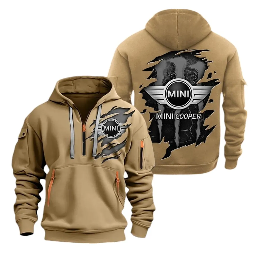 Stylish Urban Car Hoodie Half Zipper, Warm Up Hoodie CAR021 -Khaki - Image 2