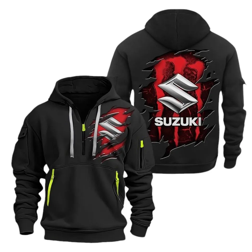 Superbike Hoodie Half Zipper, Supporter Spirit Hoodie CAR021 -Black - Image 2