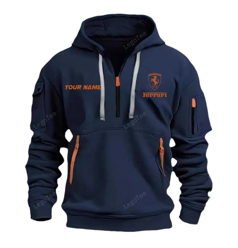 Superfast Road Car Hoodie Half Zipper, Classic Sport Half-Zip Hoodie CAR042 -Navy - Image 2