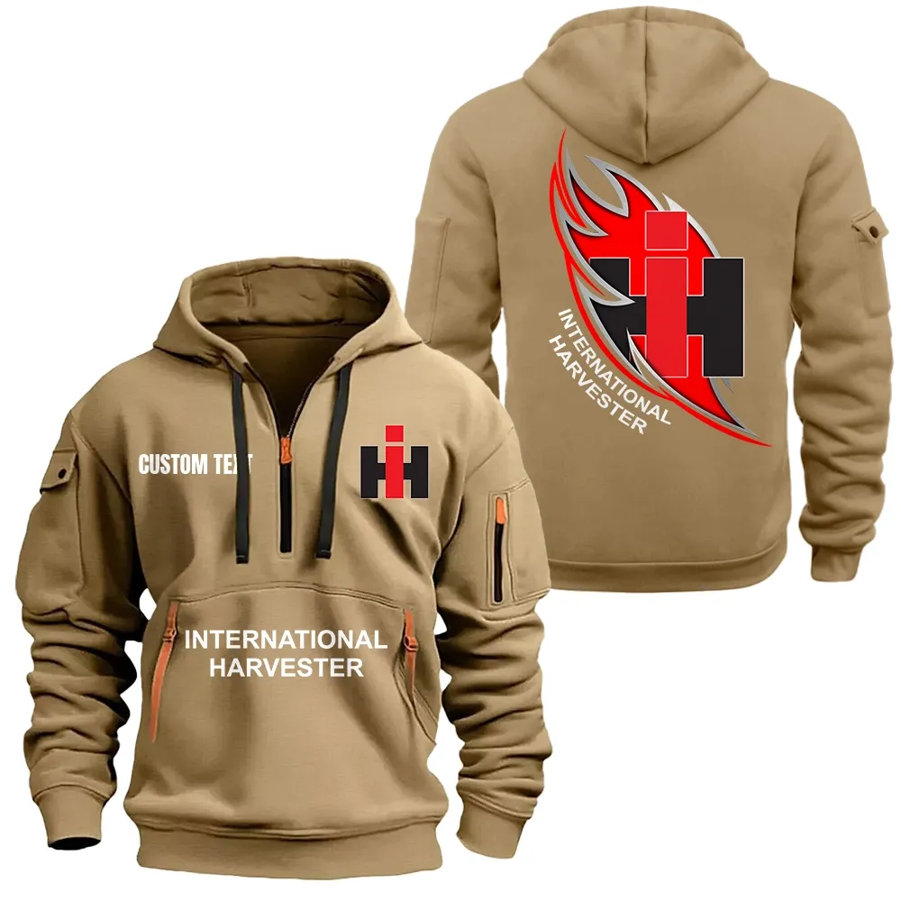 Tillage Tractor Hoodie Half Zipper, Athletic Fan Half-Zip Hoodie CAR170 - Khaki - Image 2