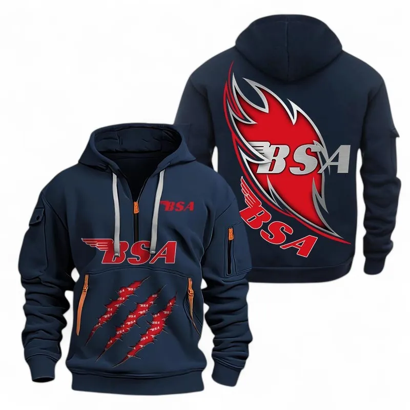 Timeless Motorbike Hoodie Half Zipper, Streetwear Fan Hoodie CAR500 - Navy - Image 2