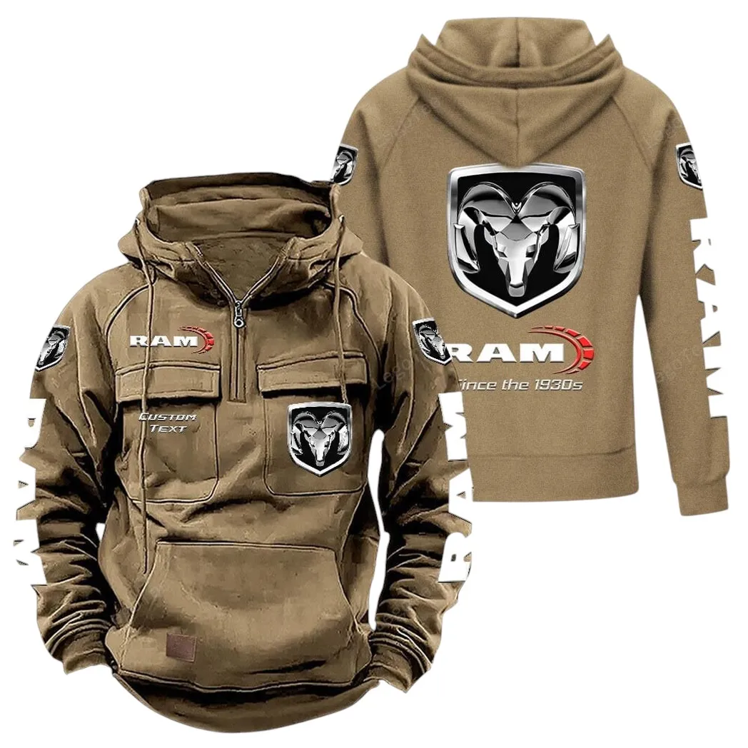 Tough Truck Brand Tactical Quarter Zip Hoodie, Exclusive Logo Hoodie For Car Enthusiasts CAR960 - Khaki - Image 2