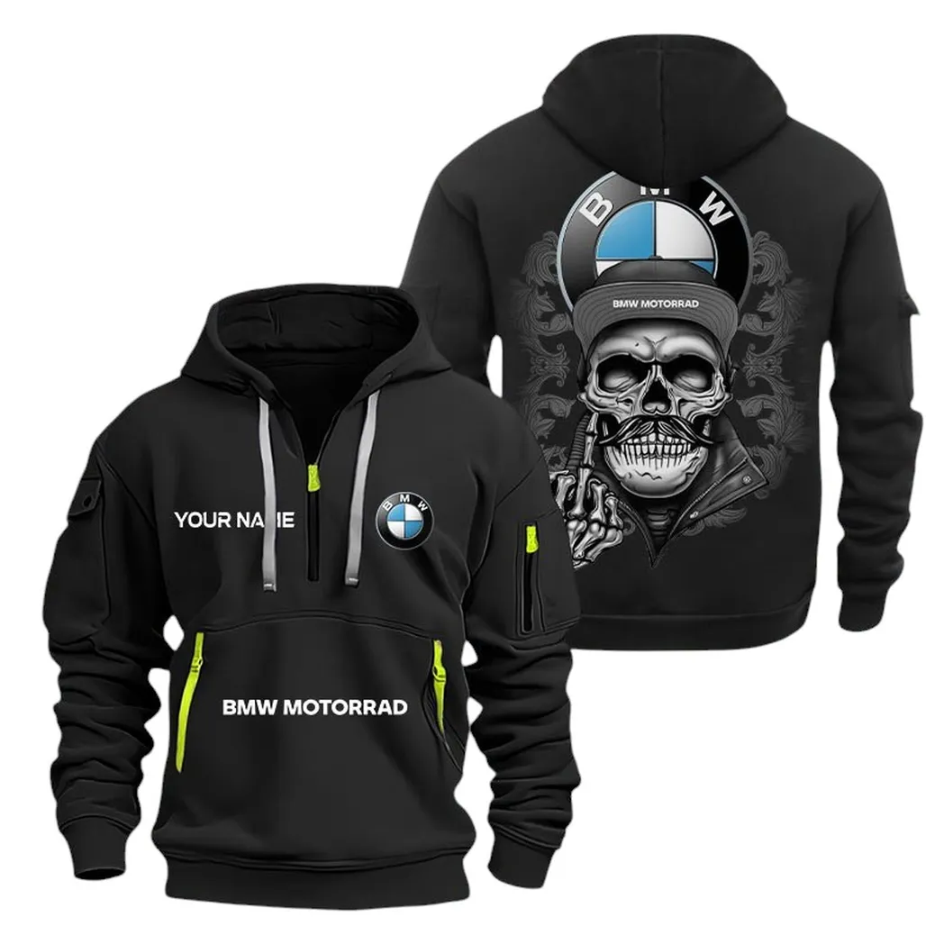 Touring Motorbike Hoodie Half Zipper, Supporter Style Half-Zip Hoodie CAR166 - Black - Image 2