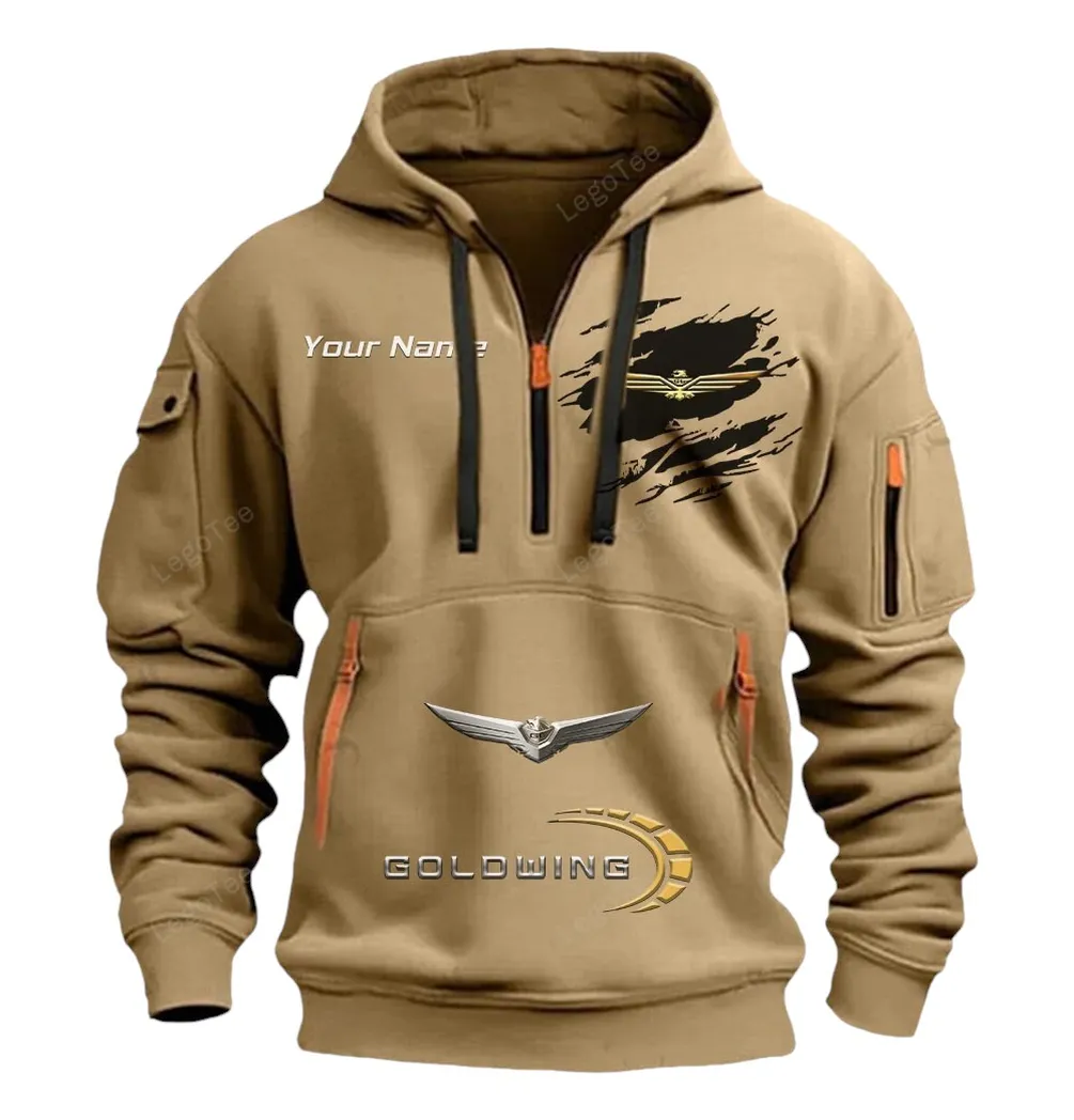 Touring Motorcycle Hoodie Half Zipper, Modern Sport Hoodie CAR113 - Khaki - Image 2