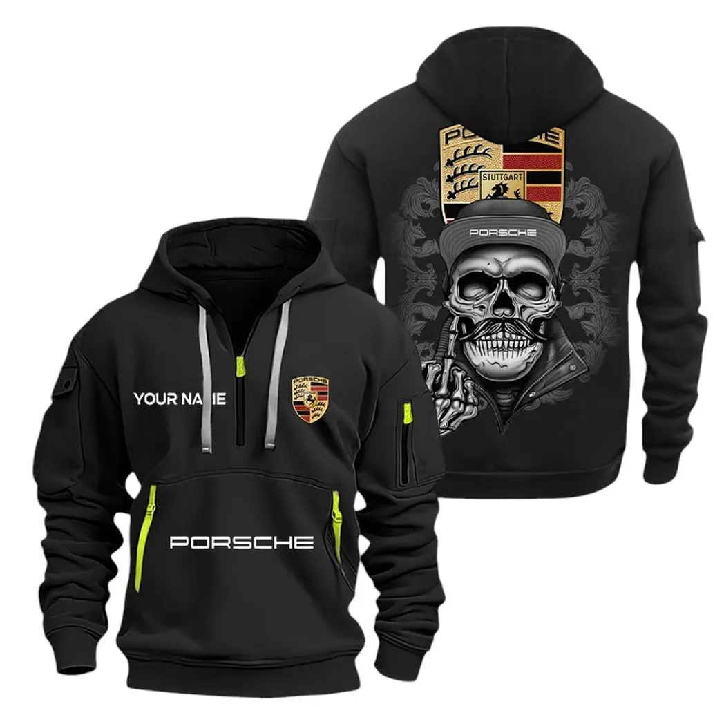 Track Day Machine Hoodie Half Zipper, Sporty Fan Half-Zip Hoodie CAR166 - Black - Image 2
