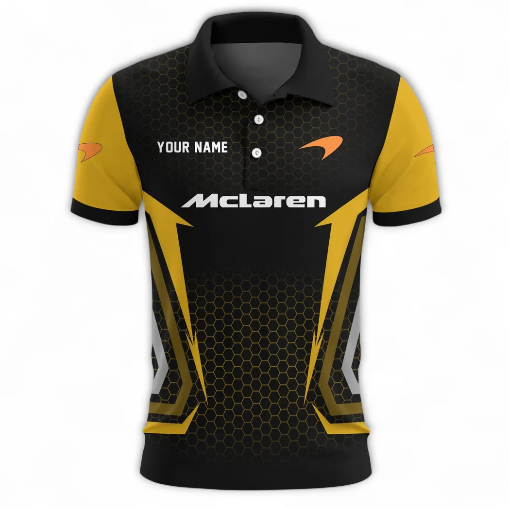 Track Monster Polo Shirt, Lightweight Streetwear Button Shirt CAR526 - Yellow - Image 2