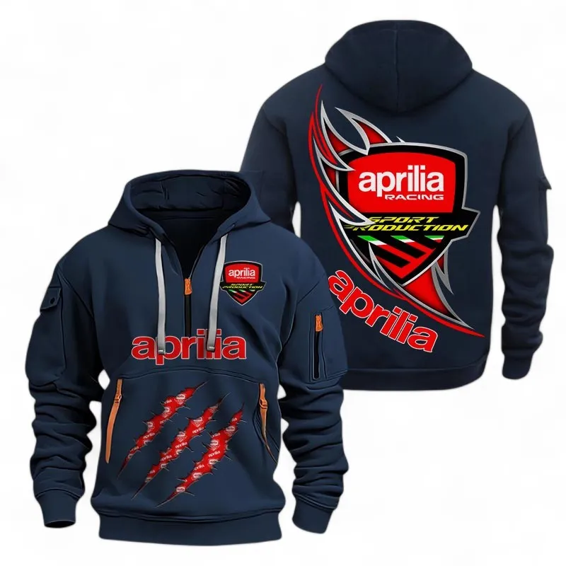 Track Motorcycle Hoodie Half Zipper, Casual Sport Half-Zip Hoodie CAR500 - Navy - Image 2