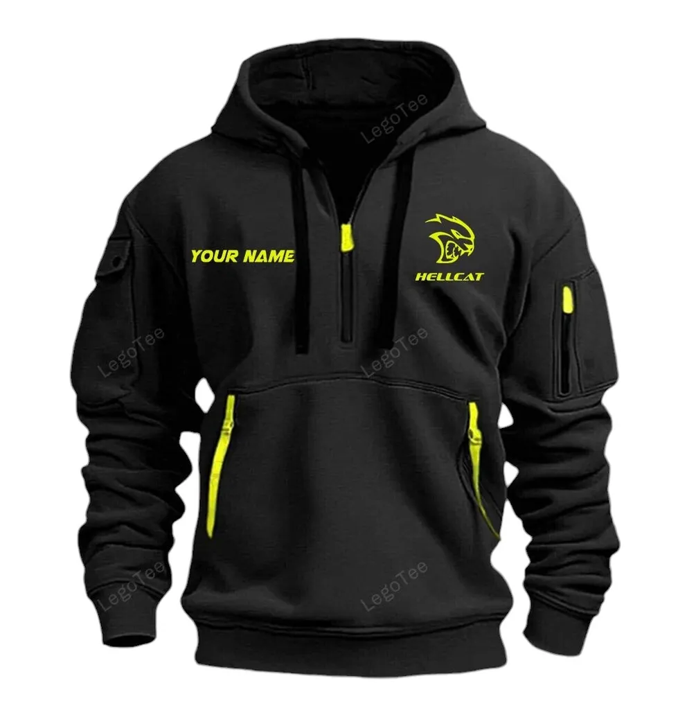 Track-Ready Muscle Hoodie Half Zipper, Game Day Half-Zip Hoodie CAR042 -Black - Image 2