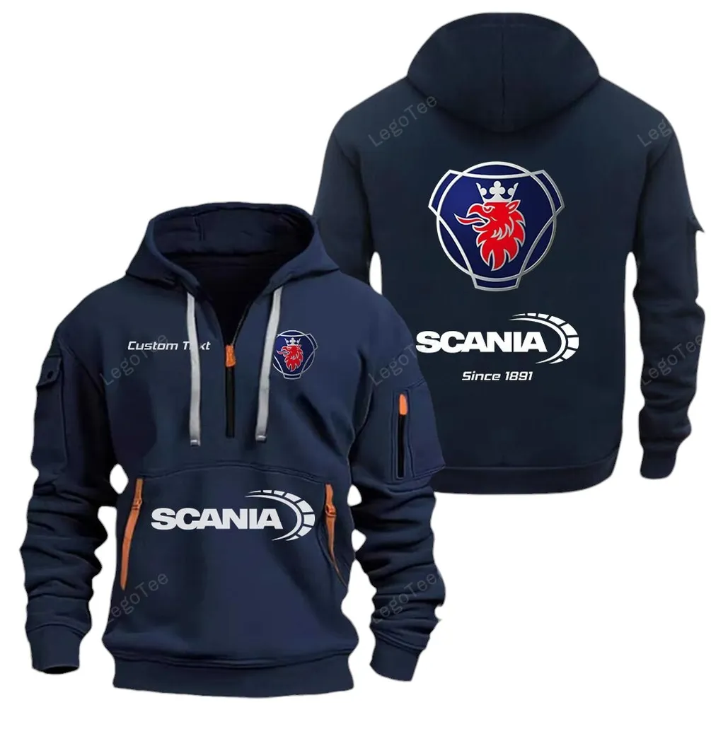 Tractor-Trailer Hoodie Half Zipper, Modern Sport Hoodie CAR052 -Navy - Image 2