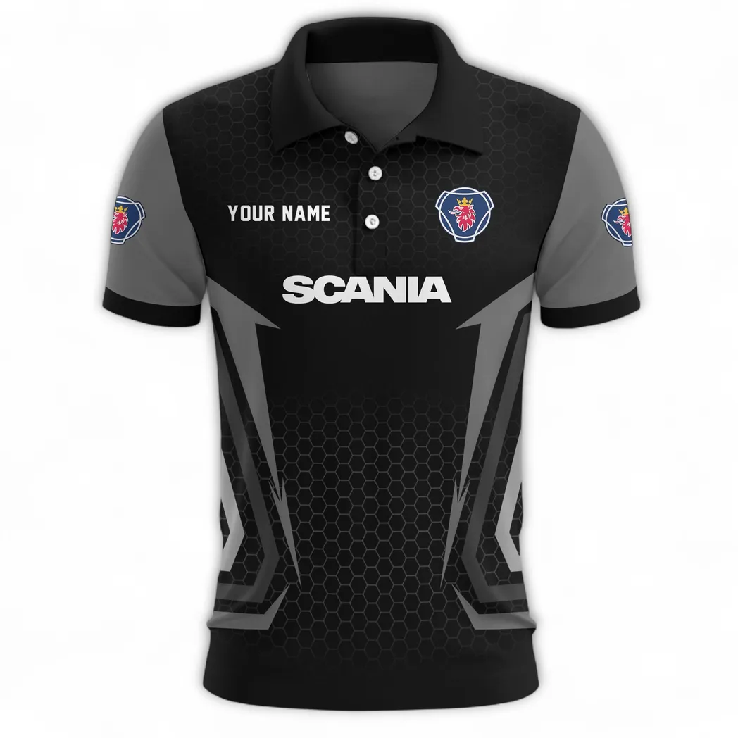 Tractor-Trailer Polo Shirt, Casual Street Button Shirt CAR526 - Gray - Image 2