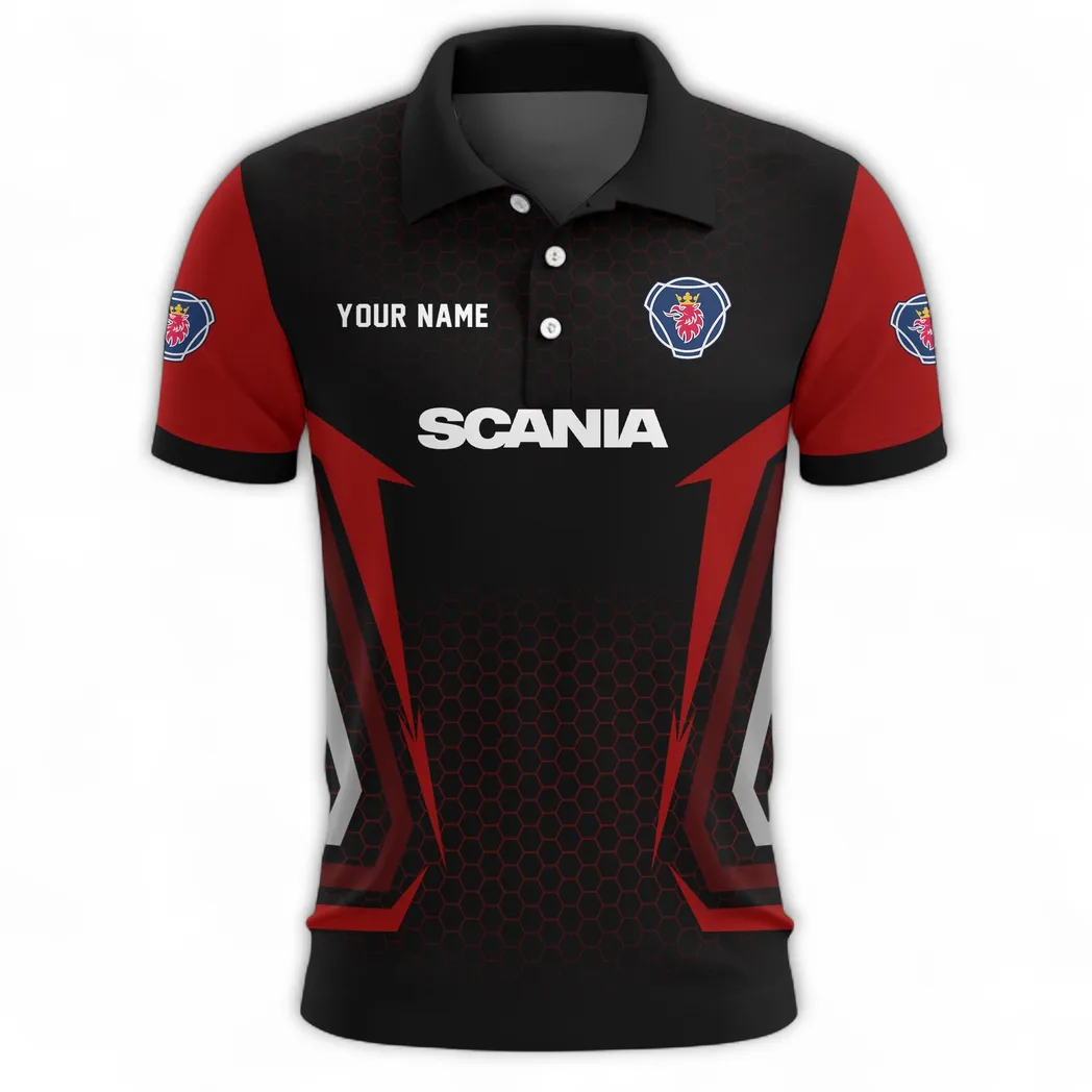 Tractor-Trailer Polo Shirt, Casual Street Button Shirt CAR526 - Red - Image 2