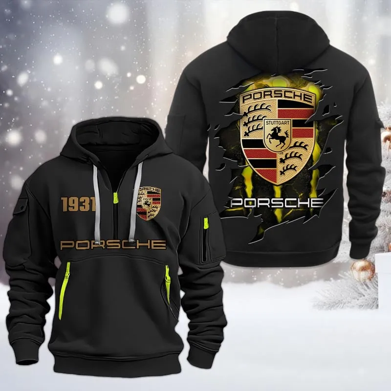 Turbo Sports Car Hoodie Half Zipper, Fan Pride Half-Zip Hoodie CAR198 - Black - Image 2