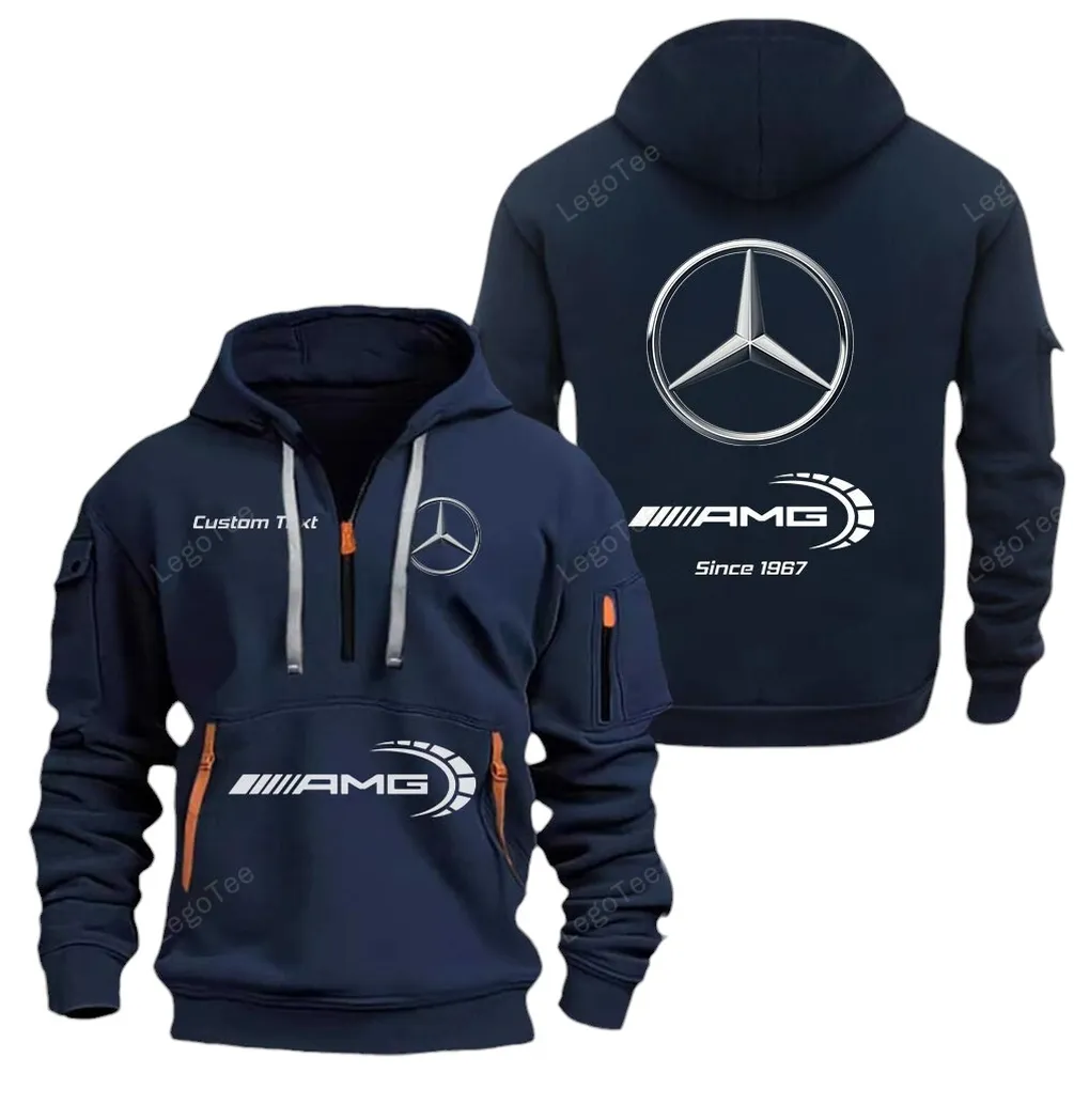 Turbocharged Car Hoodie Half Zipper, Supporter Style Half-Zip Hoodie CAR052 -Navy - Image 2