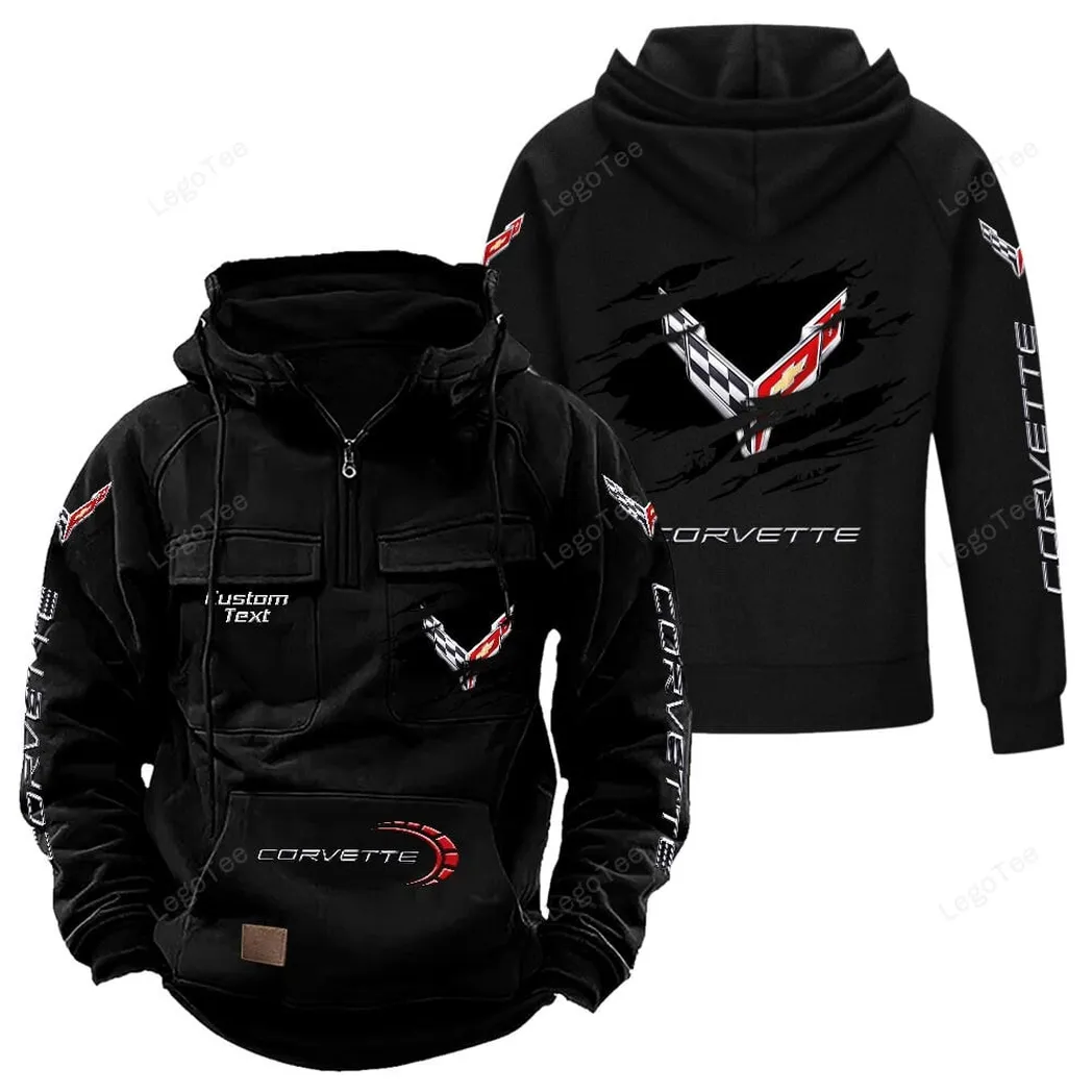 Two-Door Sports Car Tactical Quarter Zip Hoodie, Exclusive Logo Hoodie For Car Enthusiasts CAR122 - Black - Image 2