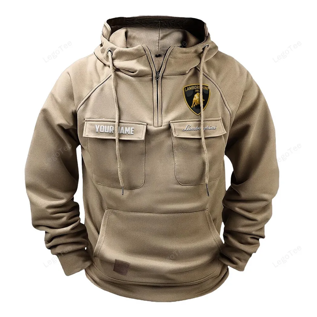 Two-Door Sports Coupe Tactical Quarter Zip Hoodie, Exclusive Logo Hoodie For Car Enthusiasts CAR109 - Khaki - Image 2