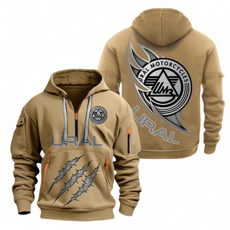 Two-Wheel Vehicle Hoodie Half Zipper, Active Spirit Hoodie CAR500 - Khaki - Image 2