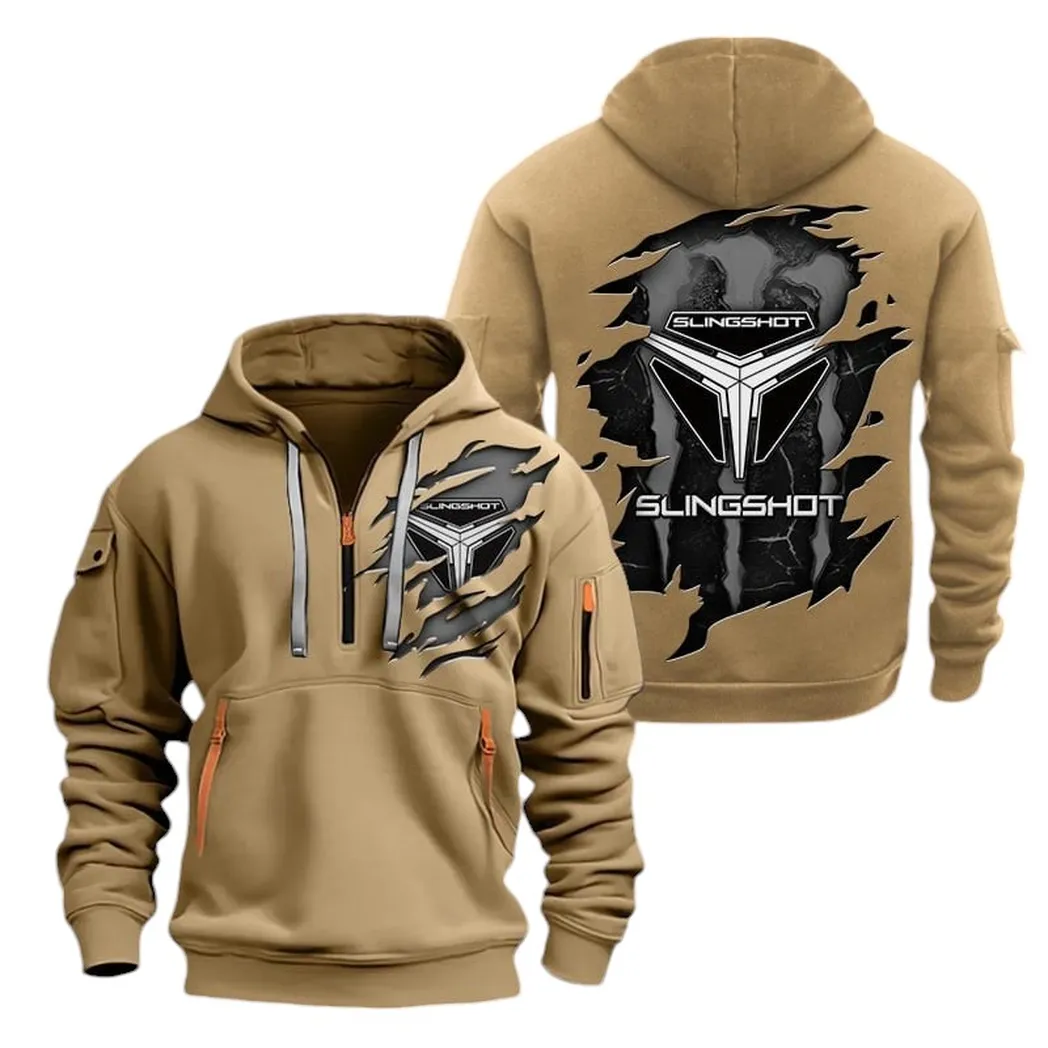 Unique Three-Wheeler Hoodie Half Zipper, Sport Spirit Hoodie CAR021 -Khaki - Image 2