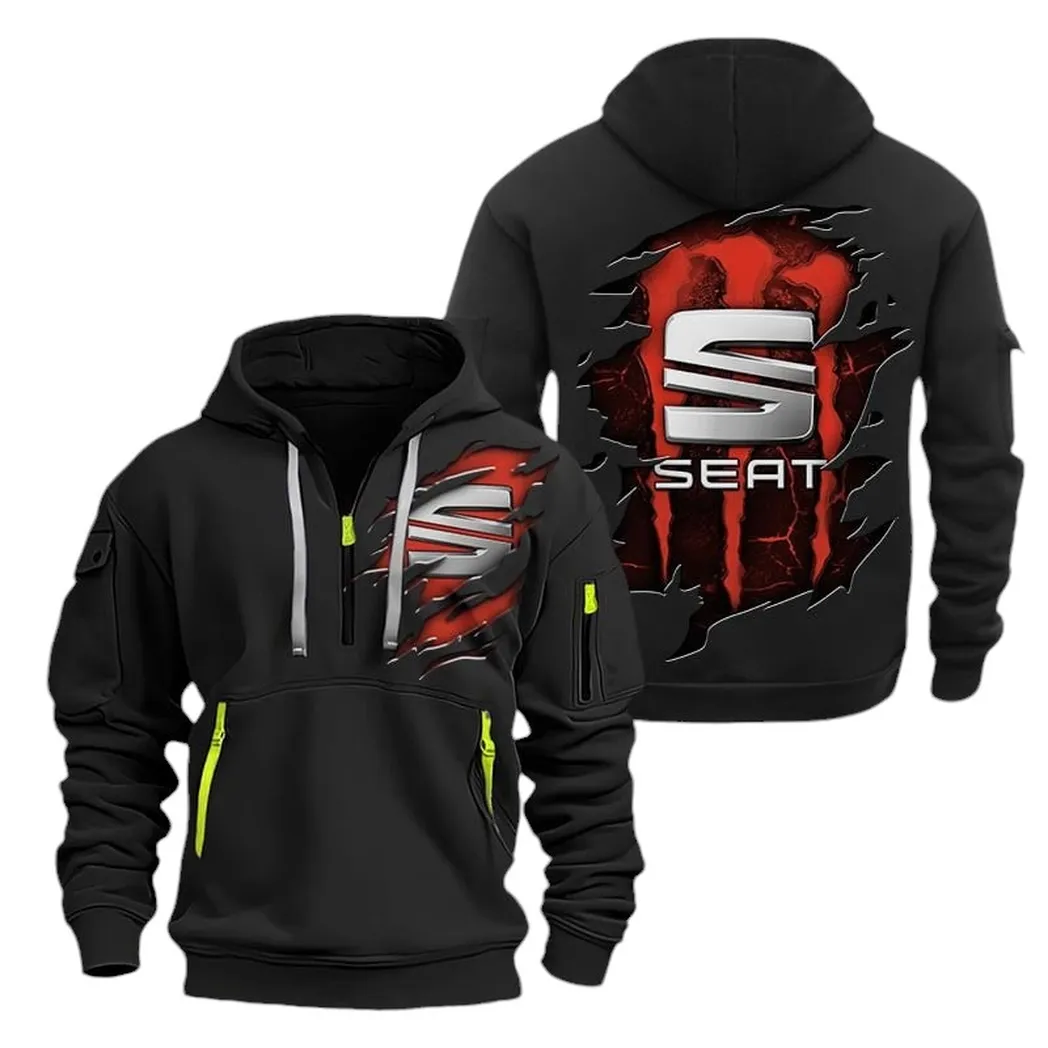 Urban Hatchback Hoodie Half Zipper, Sport Spirit Hoodie CAR021 -Black - Image 2