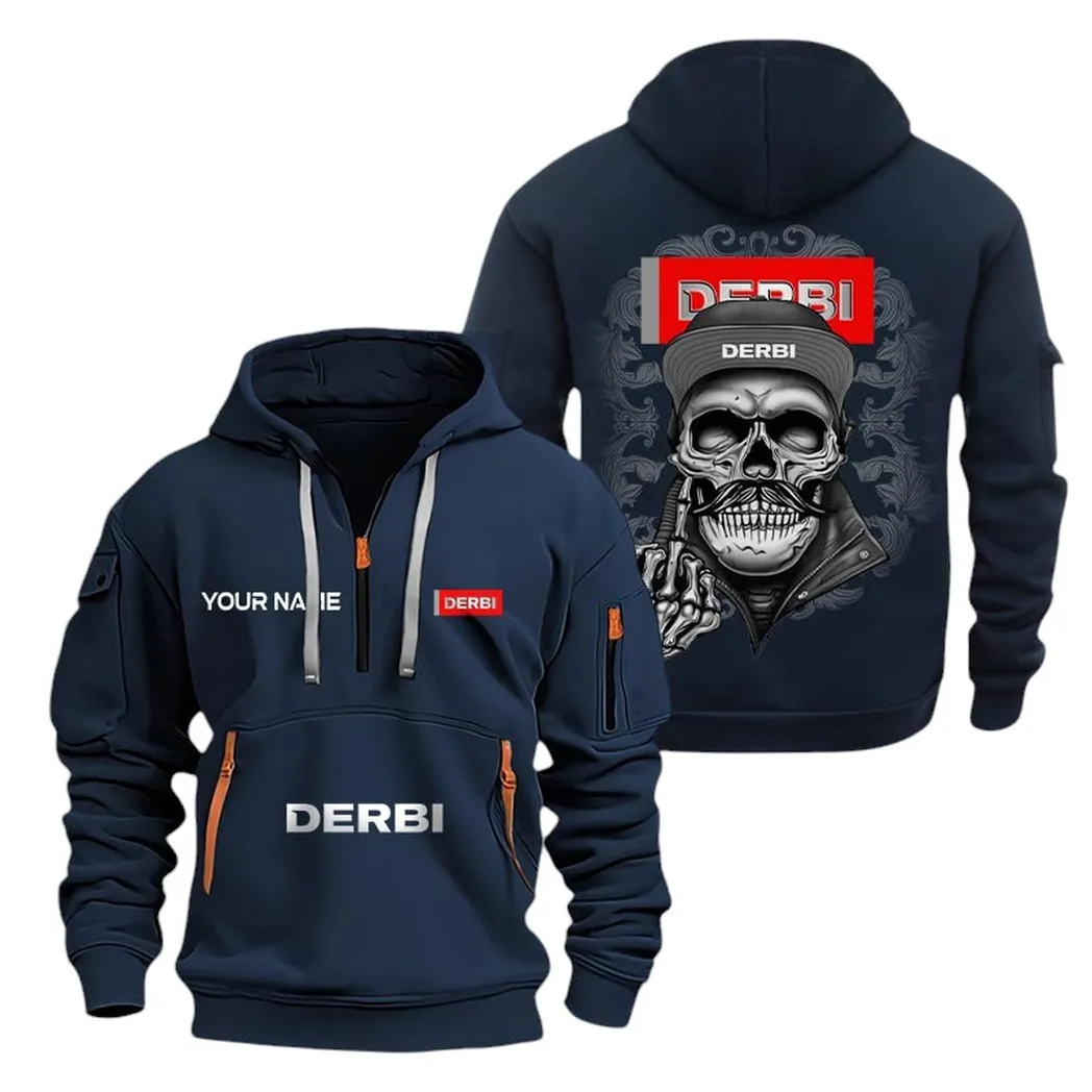 Urban Racer Hoodie Half Zipper, Streetwear Fan Hoodie CAR166 - Navy - Image 2