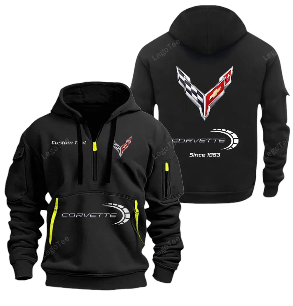US Performance Car Hoodie Half Zipper, Supporter Style Half-Zip Hoodie CAR052 -Black - Image 2