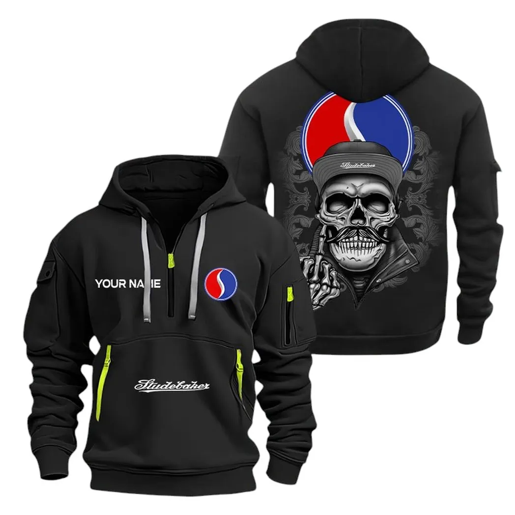Vintage Automobile Hoodie Half Zipper, Sporty Fan Half-Zip Hoodie CAR166 - Black - Image 2