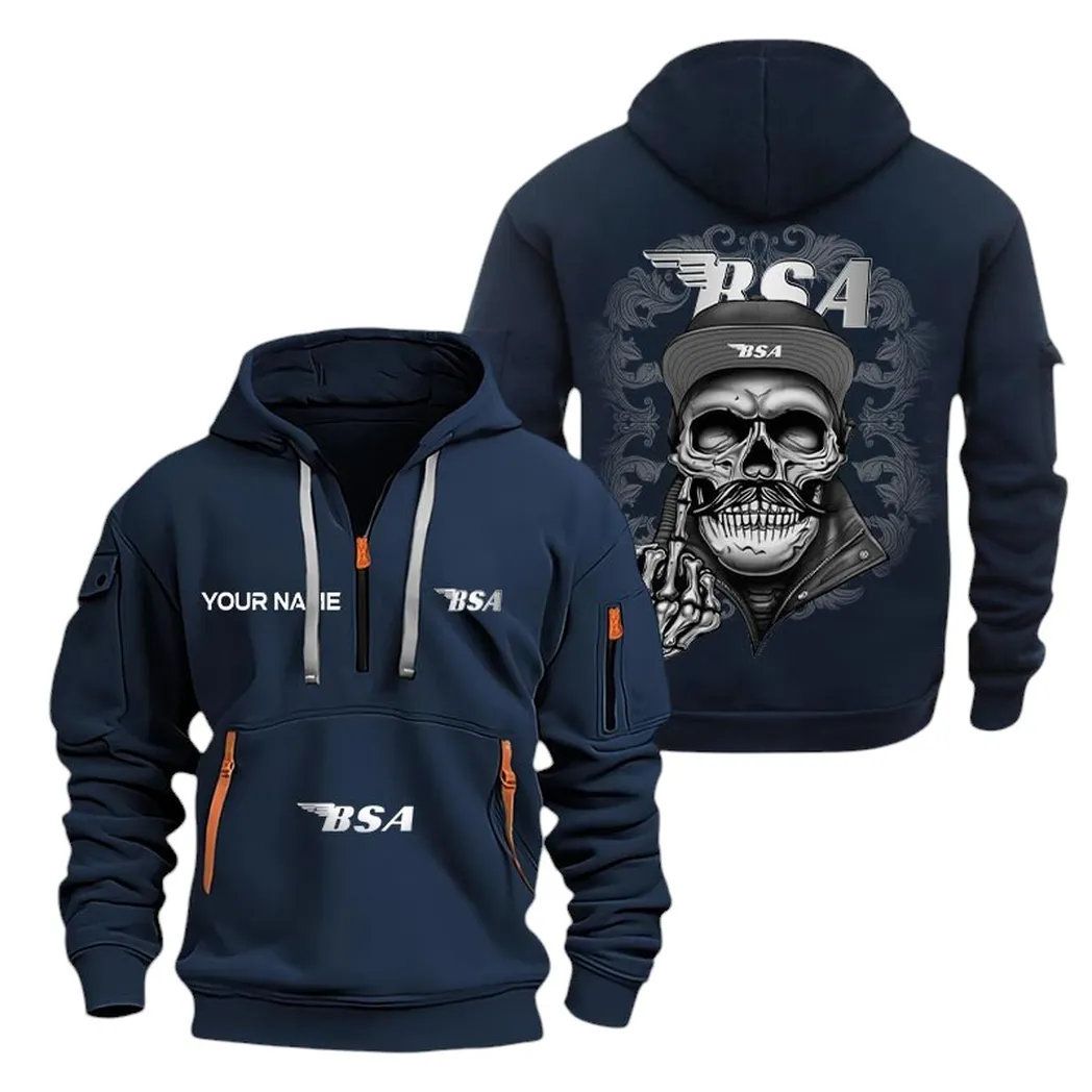 Vintage Bike Hoodie Half Zipper, Fan Pride Half-Zip Hoodie CAR166 - Navy - Image 2