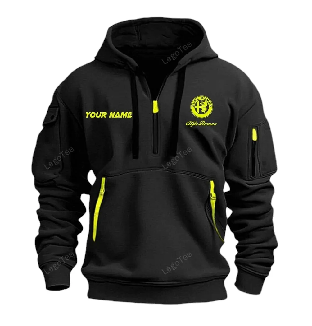 Vintage Ride Hoodie Half Zipper, Fan Pride Half-Zip Hoodie CAR042 -Black - Image 2