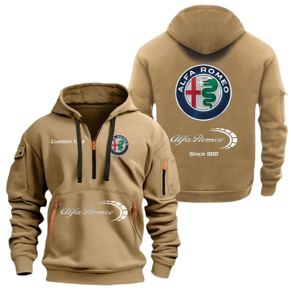 Vintage Ride Hoodie Half Zipper, Lifestyle Fan Half-Zip Hoodie CAR052 -Khaki - Image 2