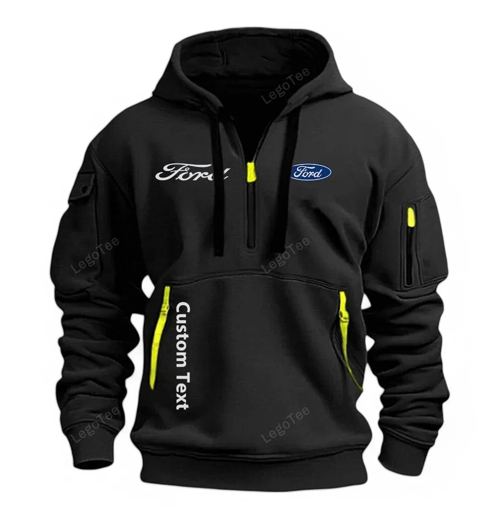 Vintage Ride Hoodie Half Zipper, Supporter Style Half-Zip Hoodie CAR112 - Black - Image 2
