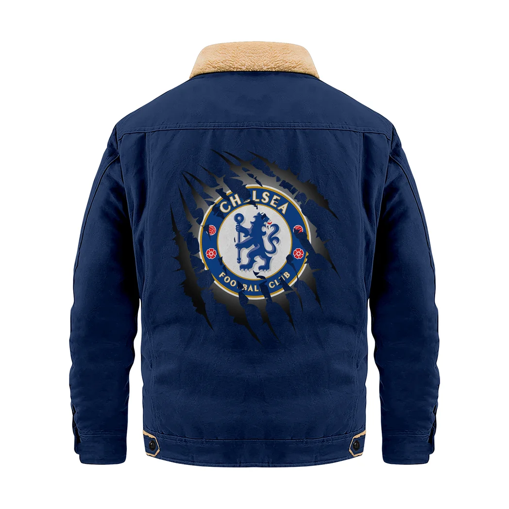 White Shirt Pride Jacket Fur Collar Fleece, Everyday Fan Lifestyle Jacket HVN1317CH - Deep Blue - Image 4