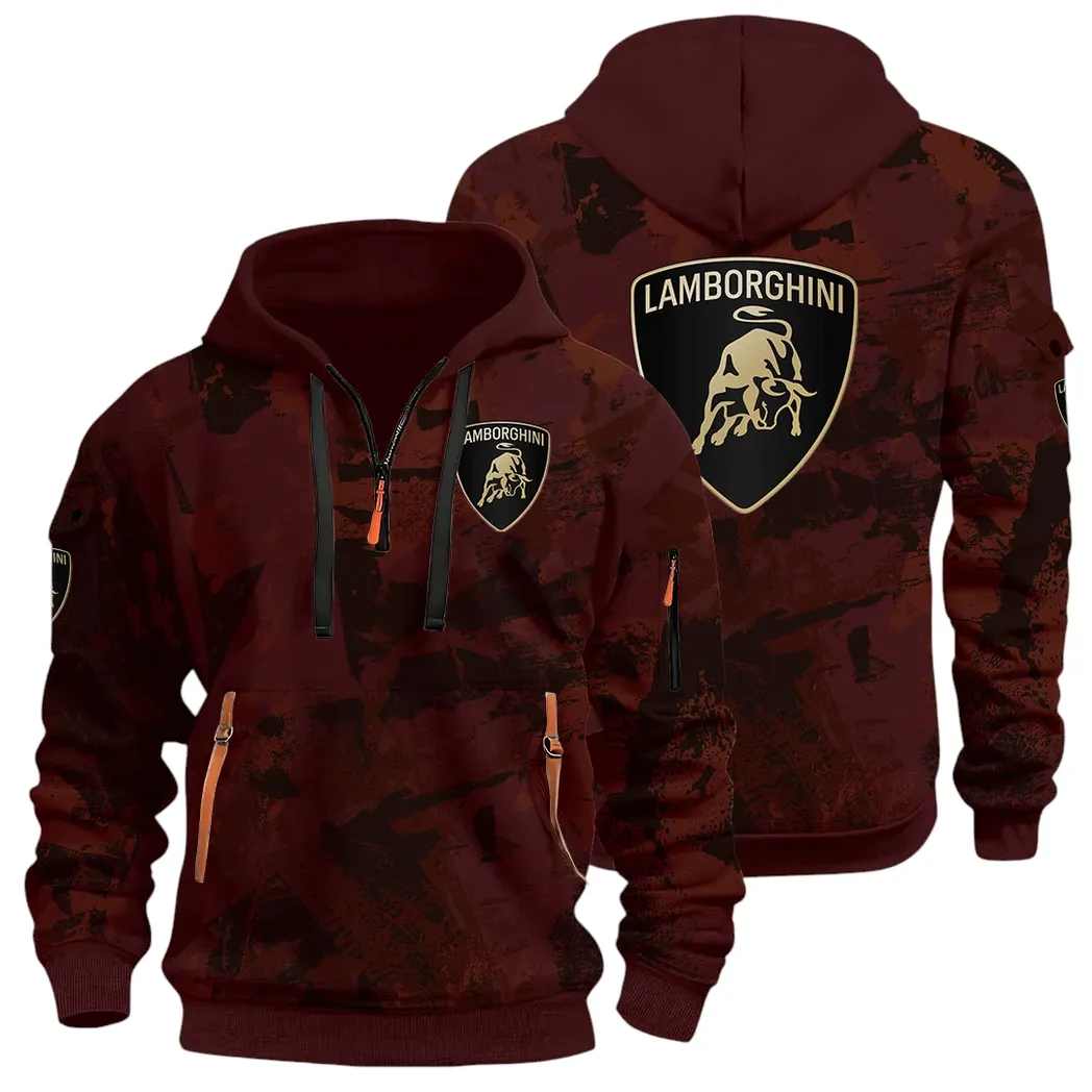Iconic Supercar Ride Hoodie Half Zip 3D Print, Sporty & Casual Everyday Wear Hoodie CAR514 - Dark Red - Image 2