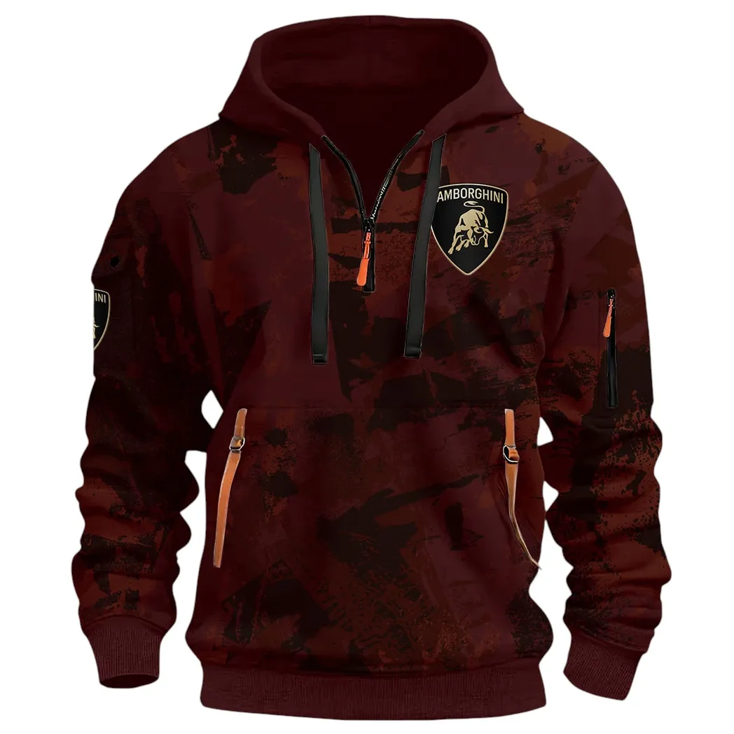 Iconic Supercar Ride Hoodie Half Zip 3D Print, Sporty & Casual Everyday Wear Hoodie CAR514 - Dark Red - Image 3