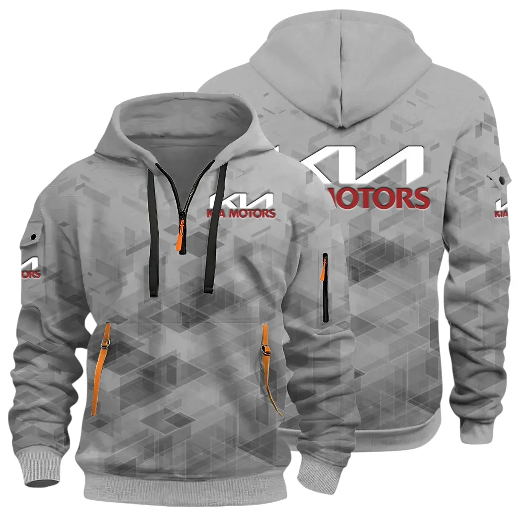 Reliable Automobile Hoodie Half Zip 3D Print, Sporty & Street-Ready Hoodie CAR514 - Gray - Image 2