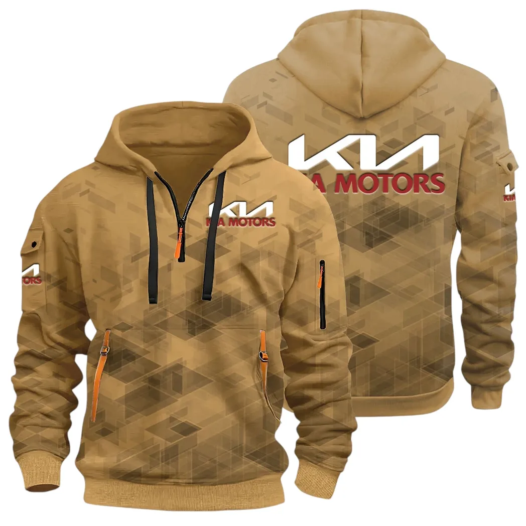 Reliable Automobile Hoodie Half Zip 3D Print, Sporty & Street-Ready Hoodie CAR514 - Khaki - Image 4