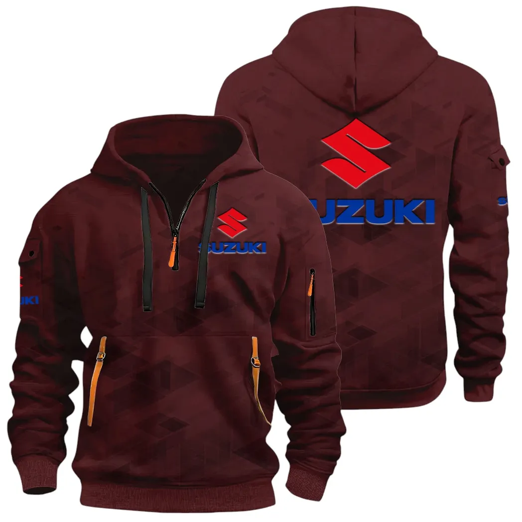 Racing Vibe Hoodie Half Zip 3D Print, Sporty & Casual Everyday Wear Hoodie CAR514 - Dark Red - Image 3