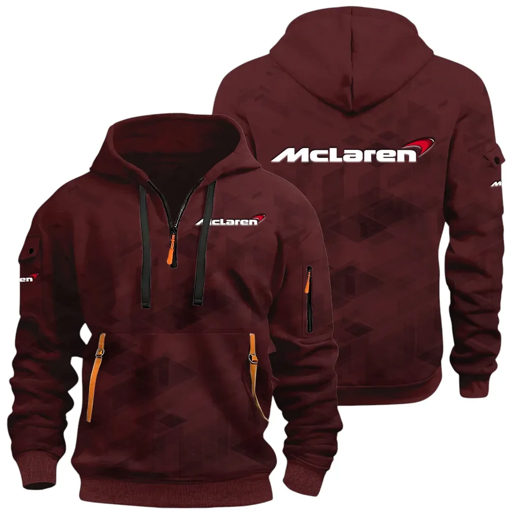 Racing Icon Hoodie Half Zip 3D Print, Sporty Urban Comfort Hoodie CAR514 - Dark Red - Image 3