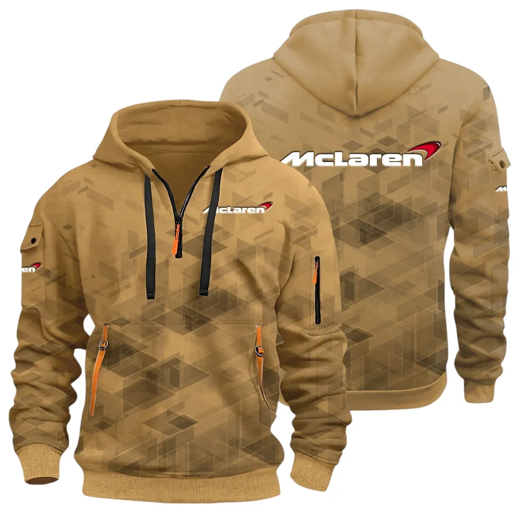 Racing Icon Hoodie Half Zip 3D Print, Sporty Urban Comfort Hoodie CAR514 - Khaki - Image 2