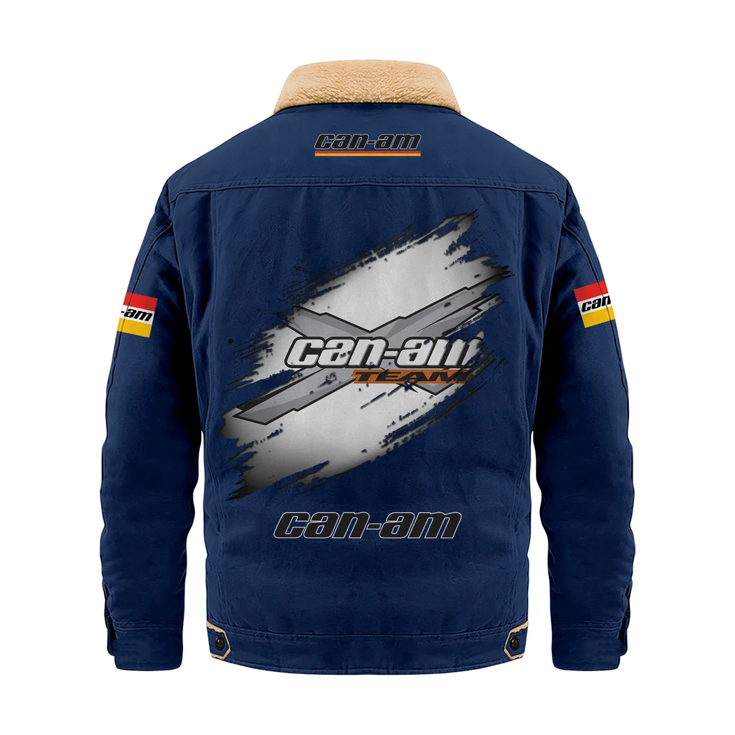 Adventure Bike Jacket Fur Collar Fleece, Motorcycle-Inspired Fleece Outerwear HVN1397CA - Deep Blue - Image 3