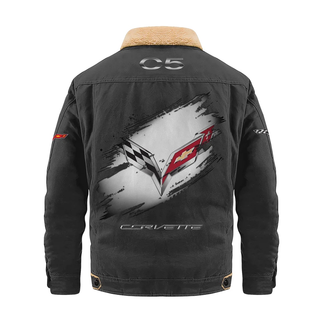 American Muscle Jacket Fur Collar Fleece, Automotive Lifestyle Fur Jacket HVN1397CO - Dark Gray - Image 3