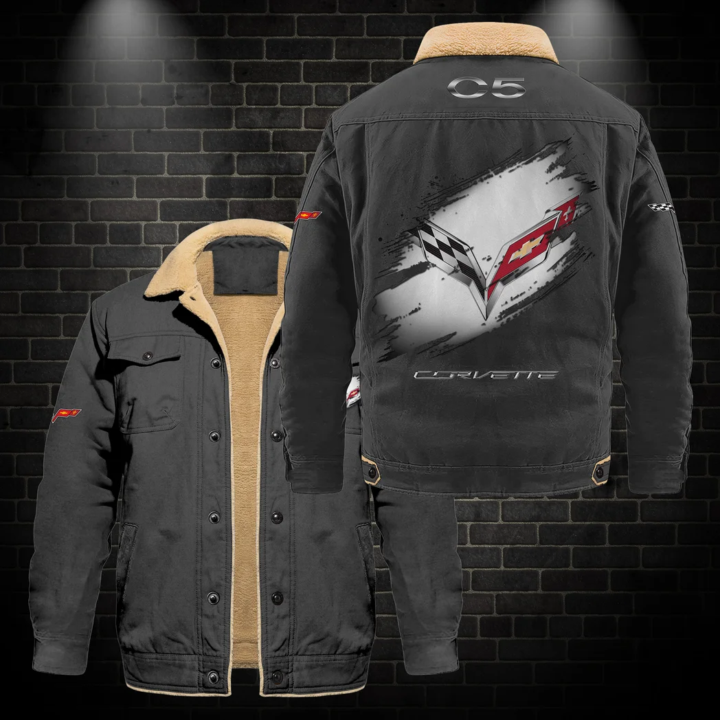 American Muscle Jacket Fur Collar Fleece, Automotive Lifestyle Fur Jacket HVN1397CO - Dark Gray - Image 2