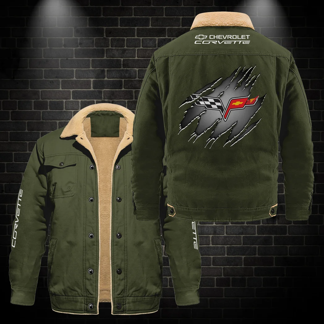 American Sports Car Jacket Fur Collar Fleece, Car Lover's Street Fleece HVN1383CC - Military Green - Image 3