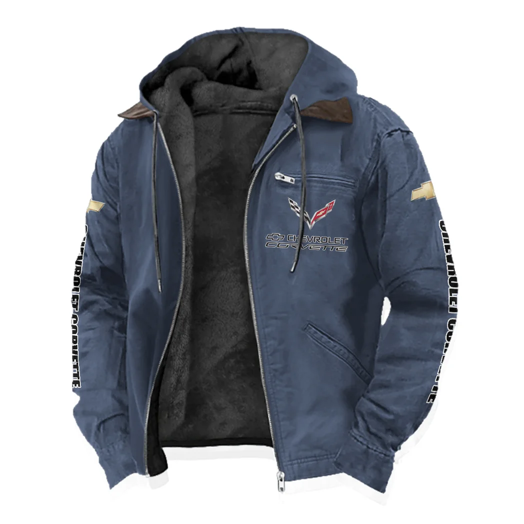 Classic Muscle Car Flannel Hoodie, Ride-Inspired Streetwear HVN1329CC - Navy Blue - Image 2
