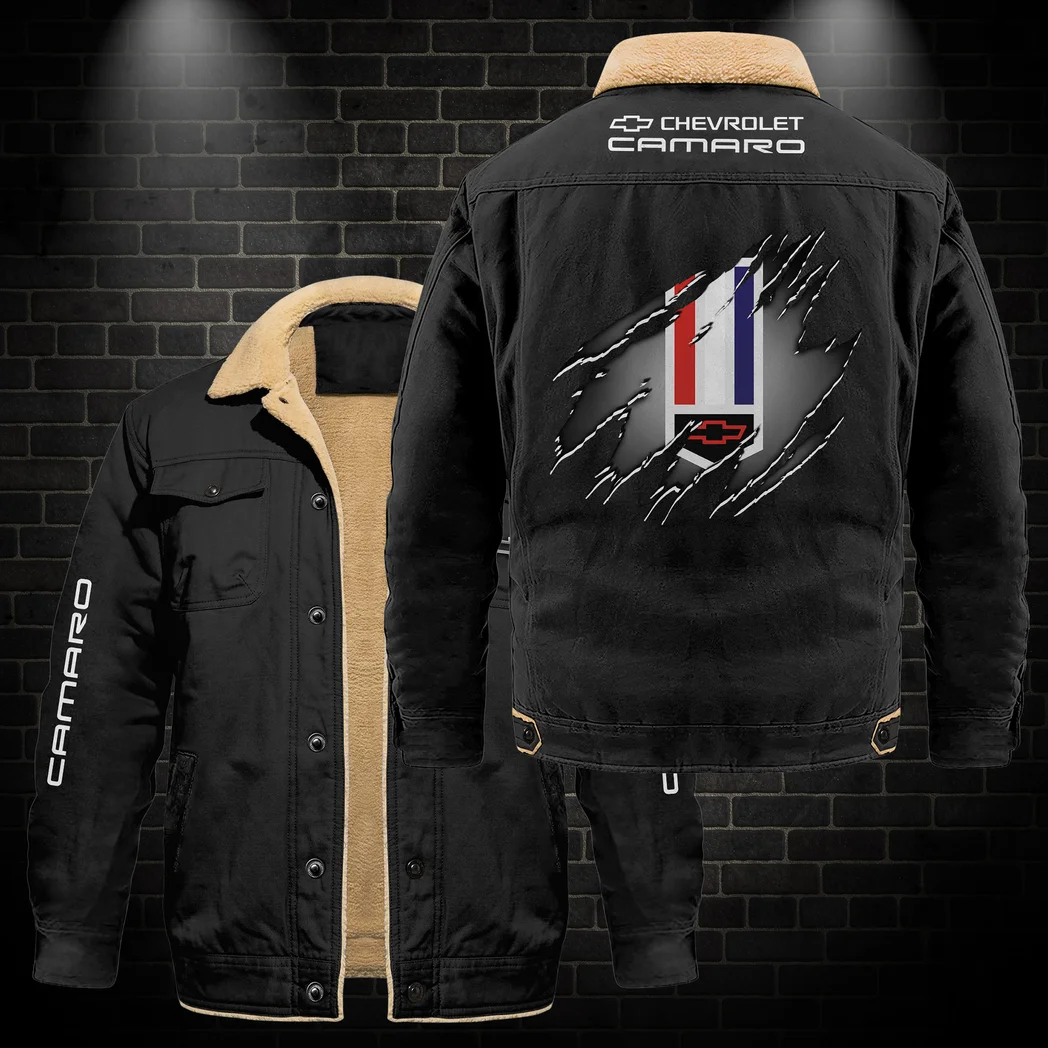 Classic Road Car Jacket Fur Collar Fleece, Casual Automotive Fur Fleece HVN1383CH - Black - Image 3