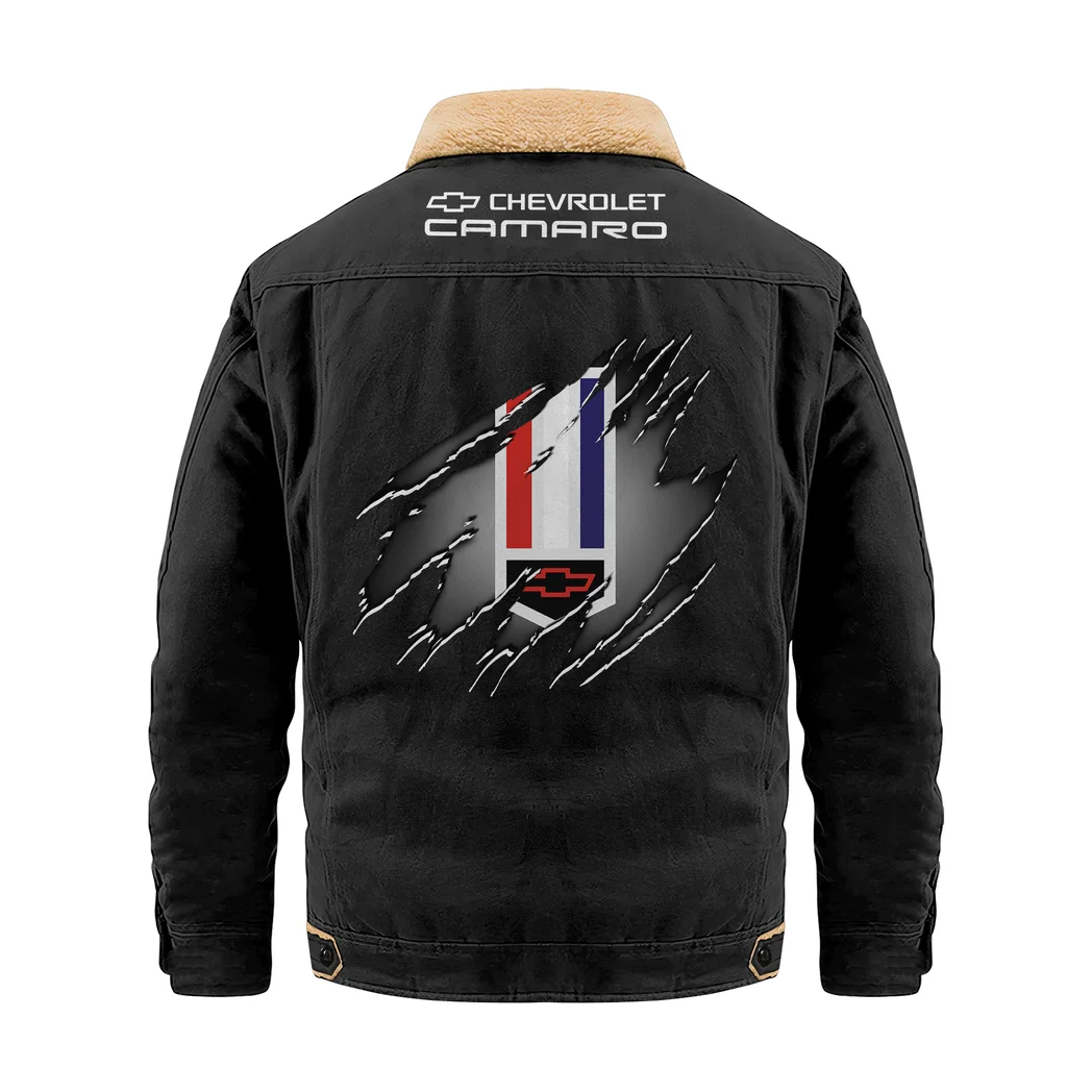 Classic Road Car Jacket Fur Collar Fleece, Casual Automotive Fur Fleece HVN1383CH - Black - Image 2