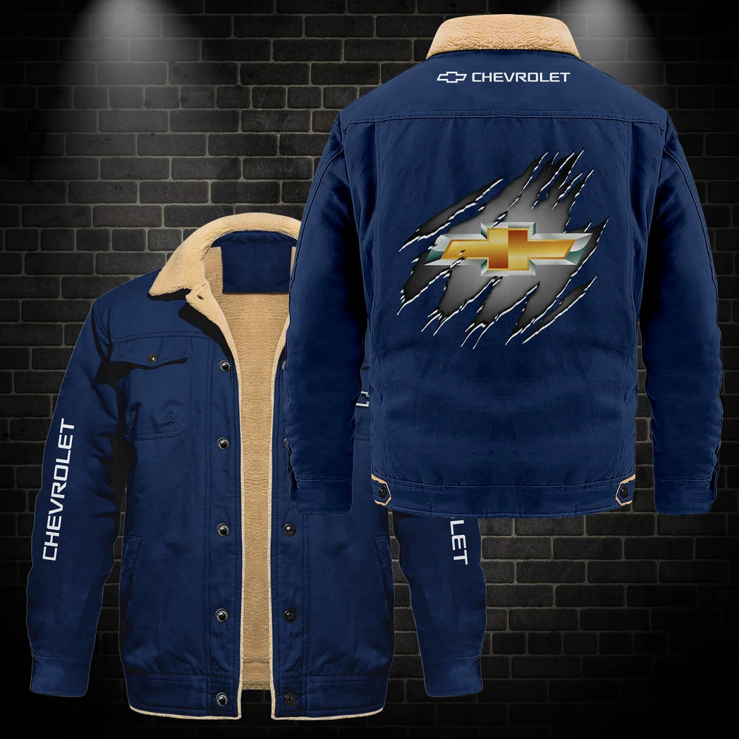 Classic Roadster Jacket Fur Collar Fleece, Garage Days Fur Jacket HVN1383CE - Deep Blue - Image 3