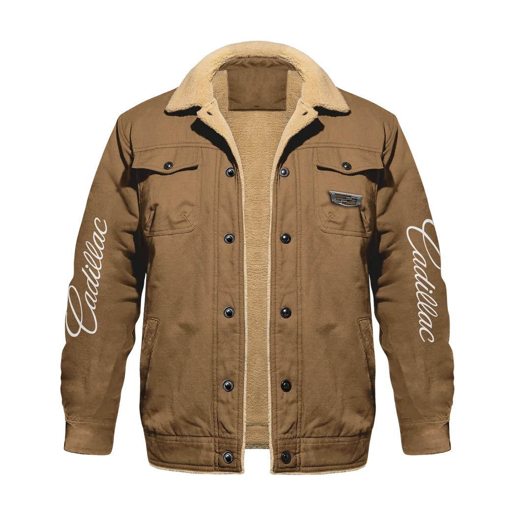 Elegant Touring Car Jacket Fur Collar Fleece, Open Road Fur Jacket HVN1383CA - Khaki