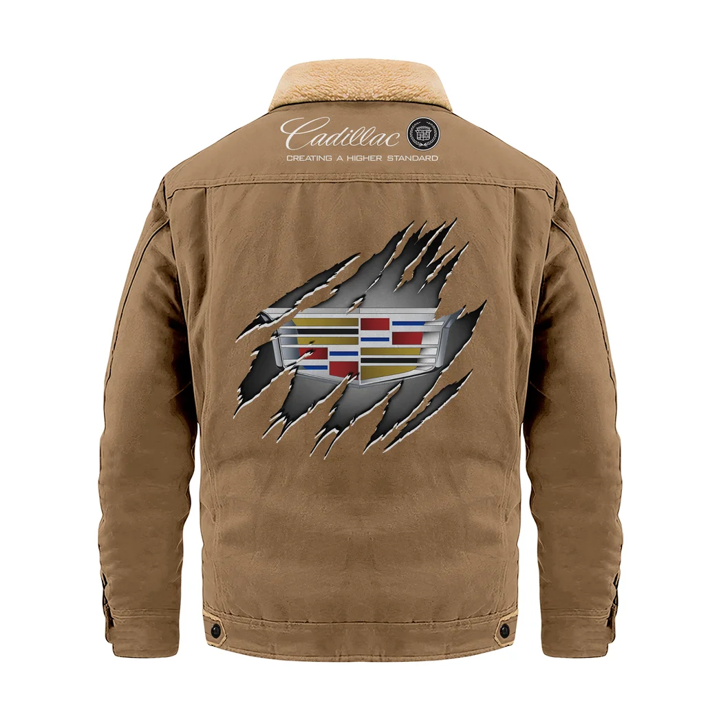 Elegant Touring Car Jacket Fur Collar Fleece, Open Road Fur Jacket HVN1383CA - Khaki - Image 2