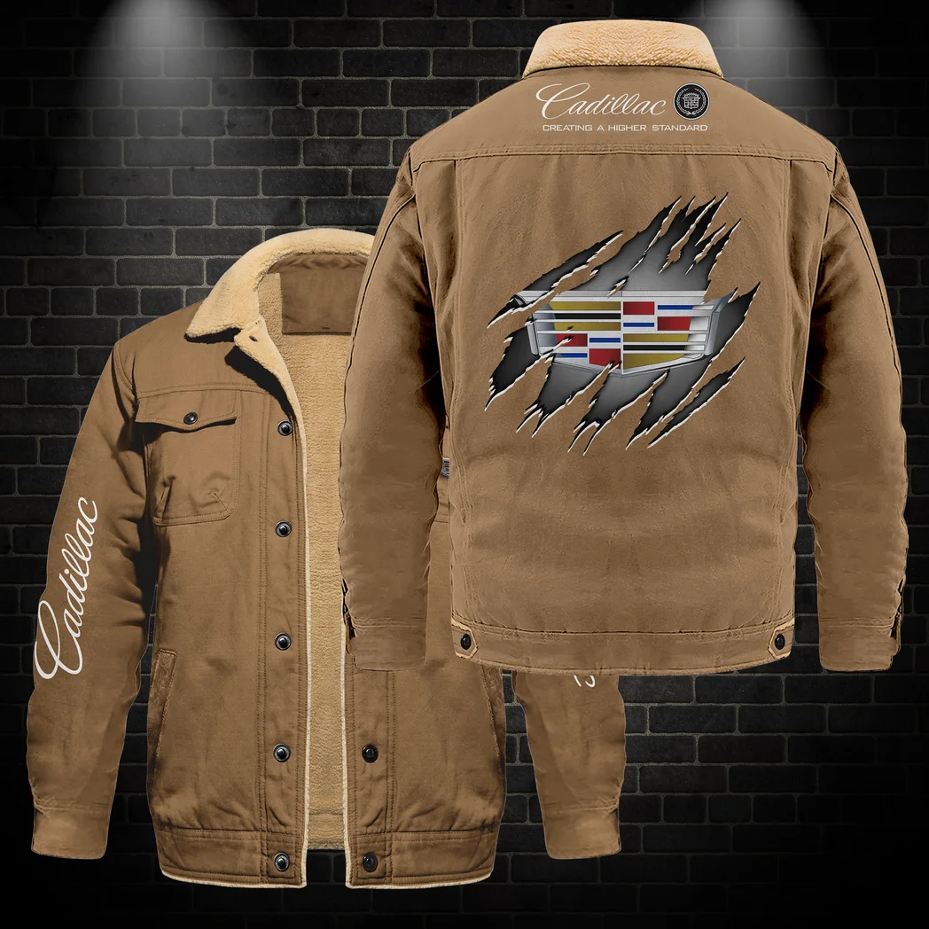 Elegant Touring Car Jacket Fur Collar Fleece, Open Road Fur Jacket HVN1383CA - Khaki - Image 3